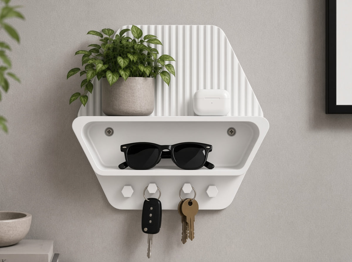 Duvar Rafı Anahtarlık Organizer Hexagon - Beyaz