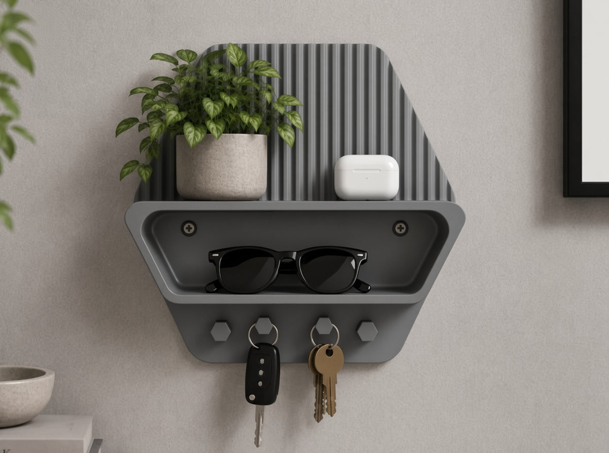 Duvar Rafı Anahtarlık Organizer Hexagon - Gri
