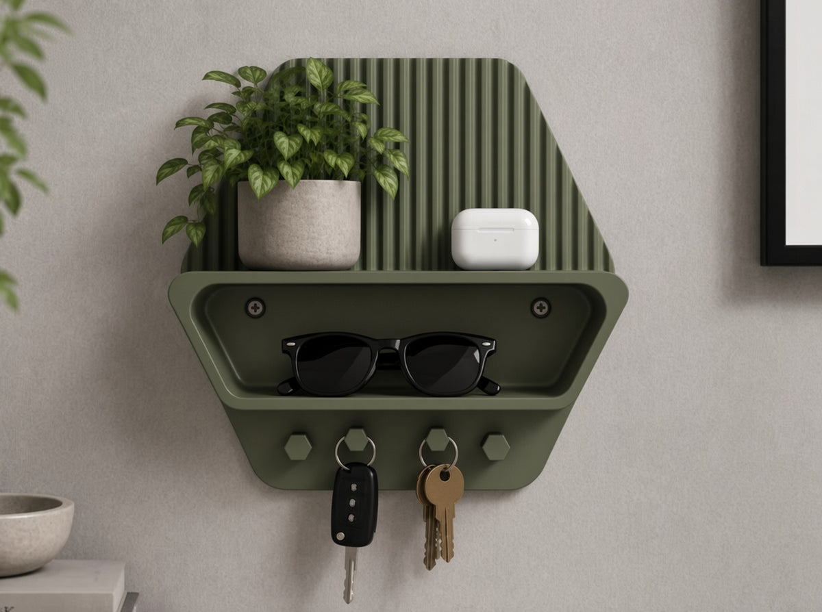 Duvar Rafı Anahtarlık Organizer Hexagon - Haki