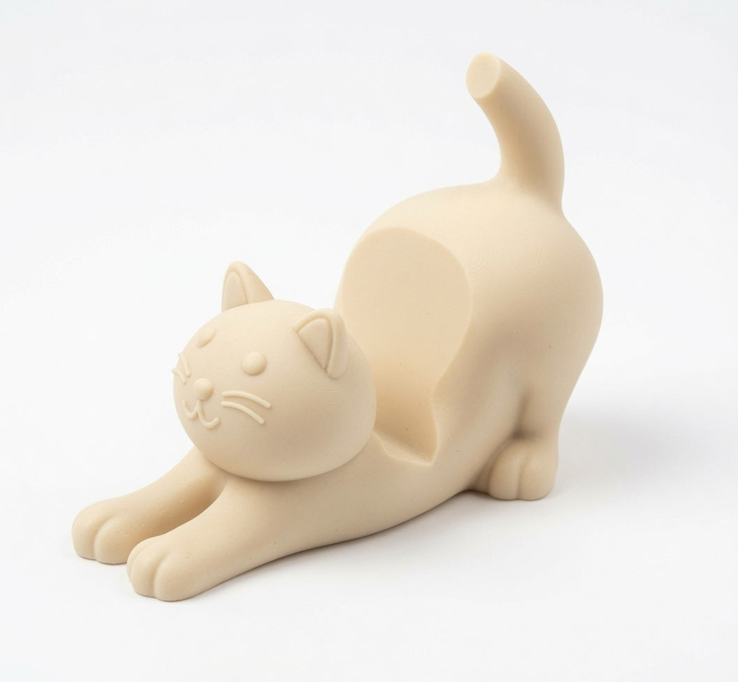 Esneyen Kedi Telefon Standı - Krem