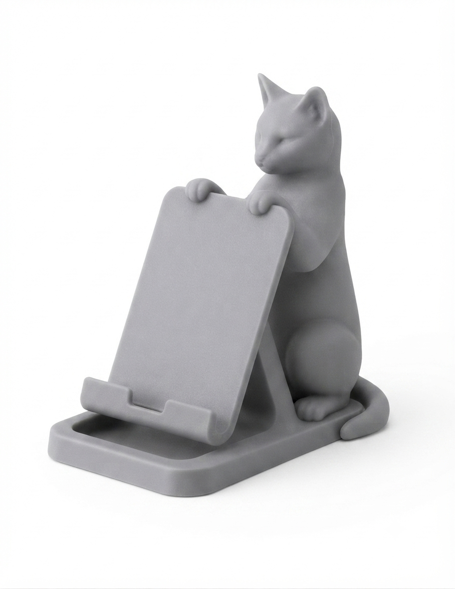 Oturan Kedi Telefon Standı - Gri
