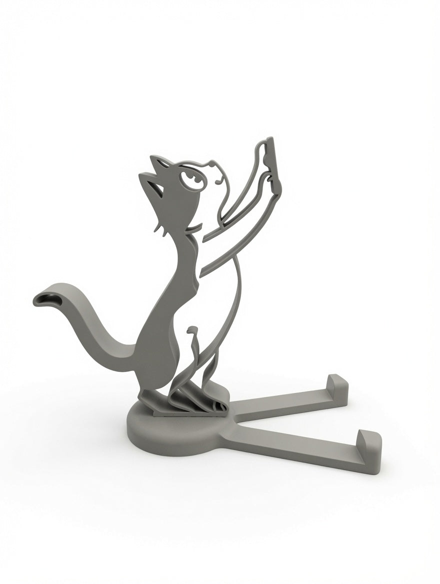 Kedi Figürlü Telefon Standı - Gri