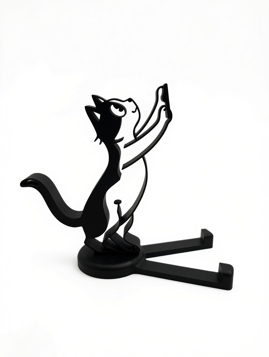 Kedi Figürlü Telefon Standı - Siyah